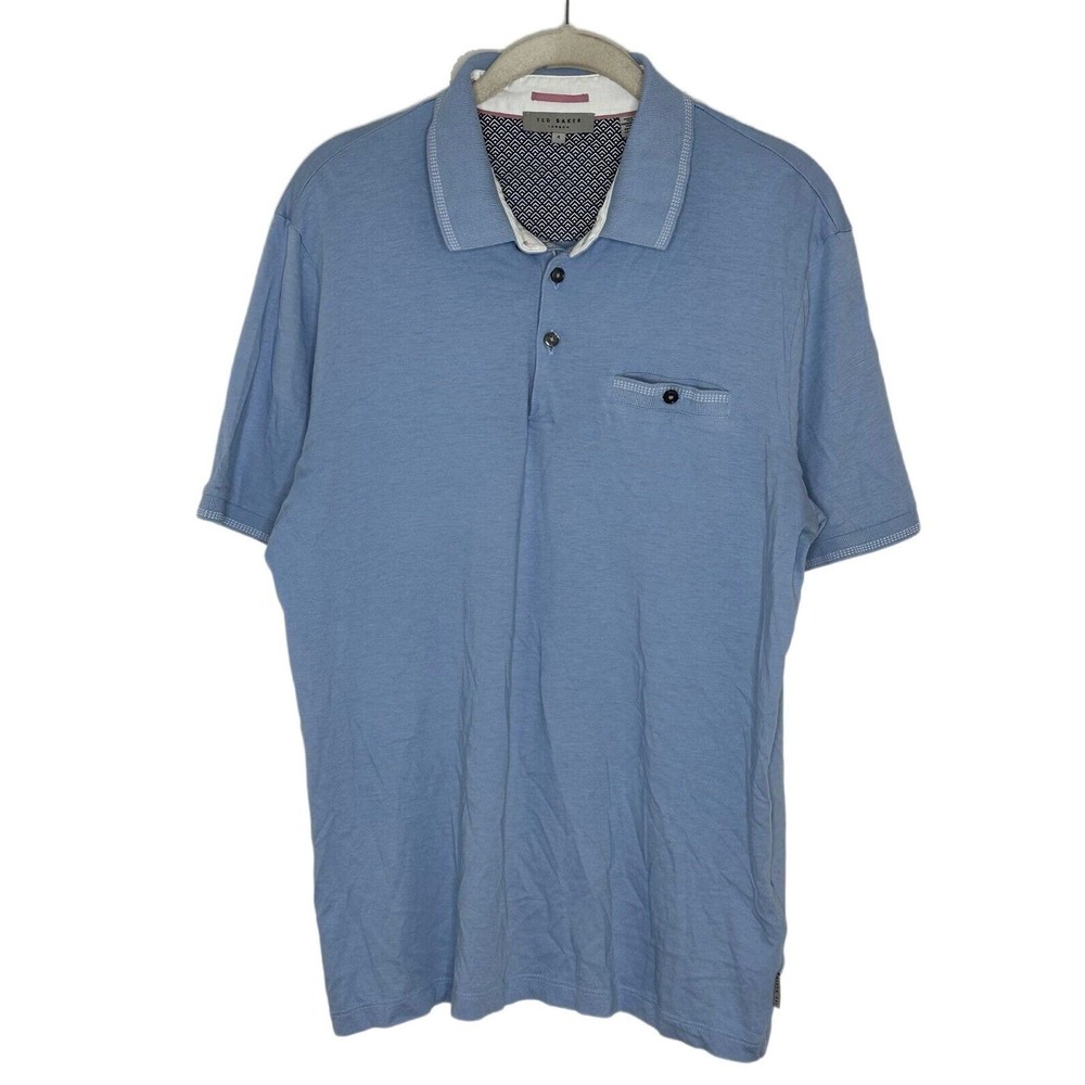 Ted Baker Mens Sz 4 Polo T Shirt Collared Cotton Casual Pale Blue